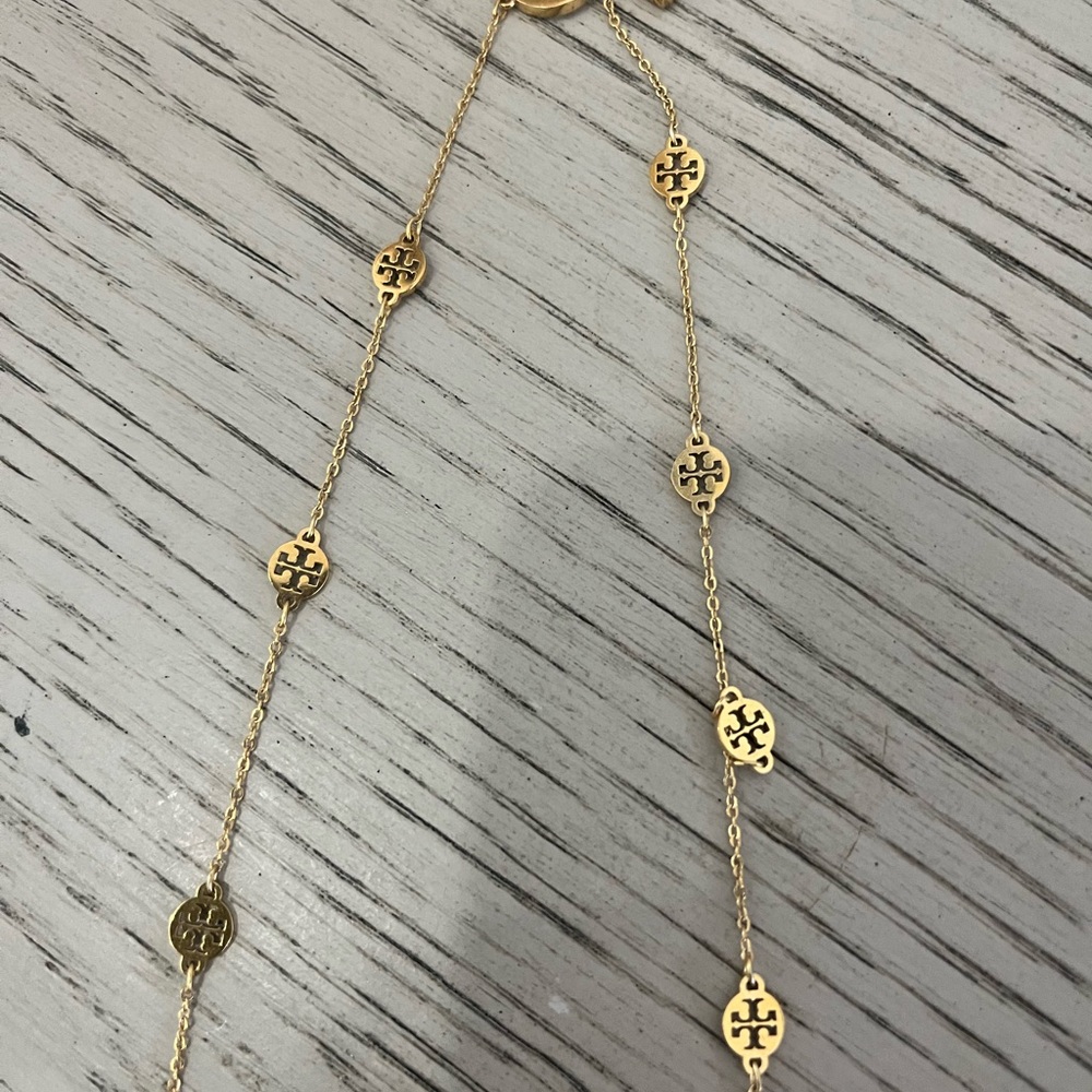 Tory Burch Gold Chain Necklace with Logo Charms